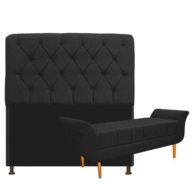 Kit Cabeceira e Recamier 90 Cm Solteiro Suede Preto