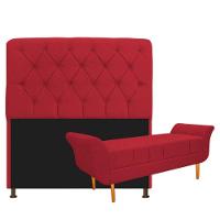Kit Cabeceira e Recamier 140 Cm Casal Suede Vermelho - 1