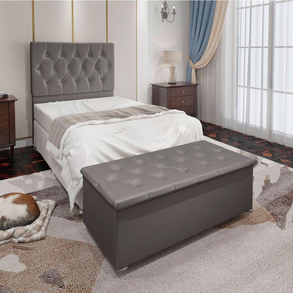 Kit Cabeceira e Calçadeira Baú Solteiro 0,90m Suede Cinza - 4