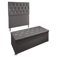 Kit Cabeceira e Calçadeira Baú Solteiro 0,90m Suede Cinza - 1