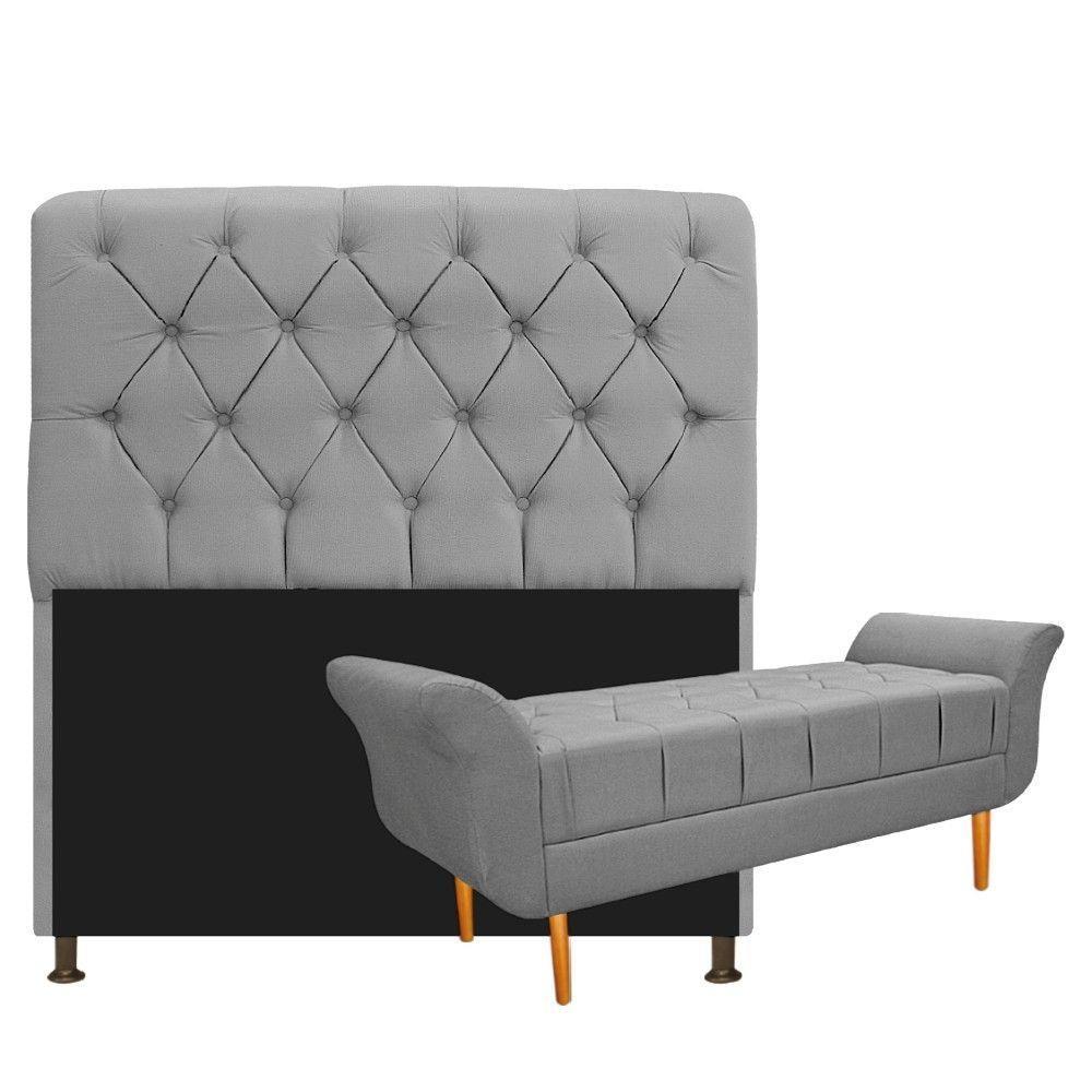 Kit Cabeceira e Recamier 140 Cm Casal Suede Cinza Adj Decor - 1