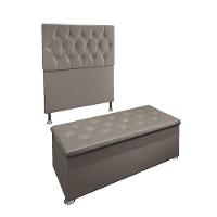 Conjunto Cabeceira Solteiro e Recamier Baú 0,90m Suede Bege - 1