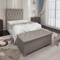 Conjunto Cabeceira Solteiro e Recamier Baú 0,90m Suede Bege - 4