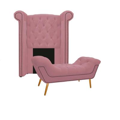 Kit Cabeceira e Calçadeira Veneza 100cm Solteiro Suede Rosa