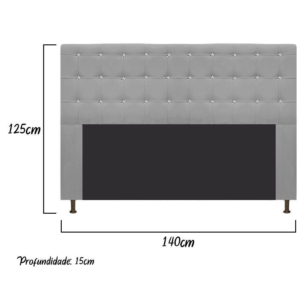 Cabeceira Estofada Dama 140 Cm Casal com Strass Suede Cinza - 5