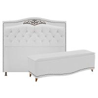 Kit Cabeceira e Calçadeira Yasmim 140cm Casal Corano Branco - 1