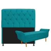 Kit Cabeceira e Recamier 140 Cm Casal Suede Azul Turquesa - 10