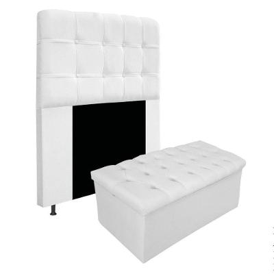 Kit Cabeceira e Calçadeira Baú Mel 90cm Solteiro Branco
