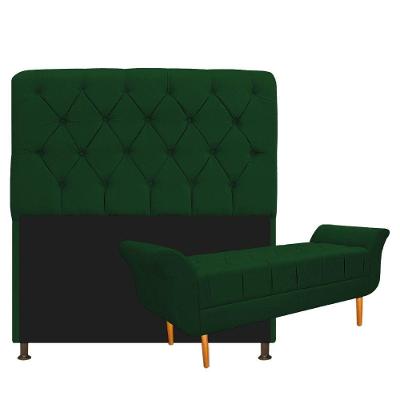 Kit Cabeceira e Recamier 140 Cm Casal Suede Verde