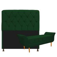 Kit Cabeceira e Recamier 140 Cm Casal Suede Verde