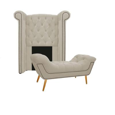 Cabeceira E Calçadeira Veneza 100 Cm Solteiro Suede Bege