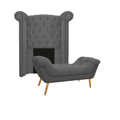 Cabeceira E Calçadeira Veneza 100 Cm Solteiro Suede Cinza