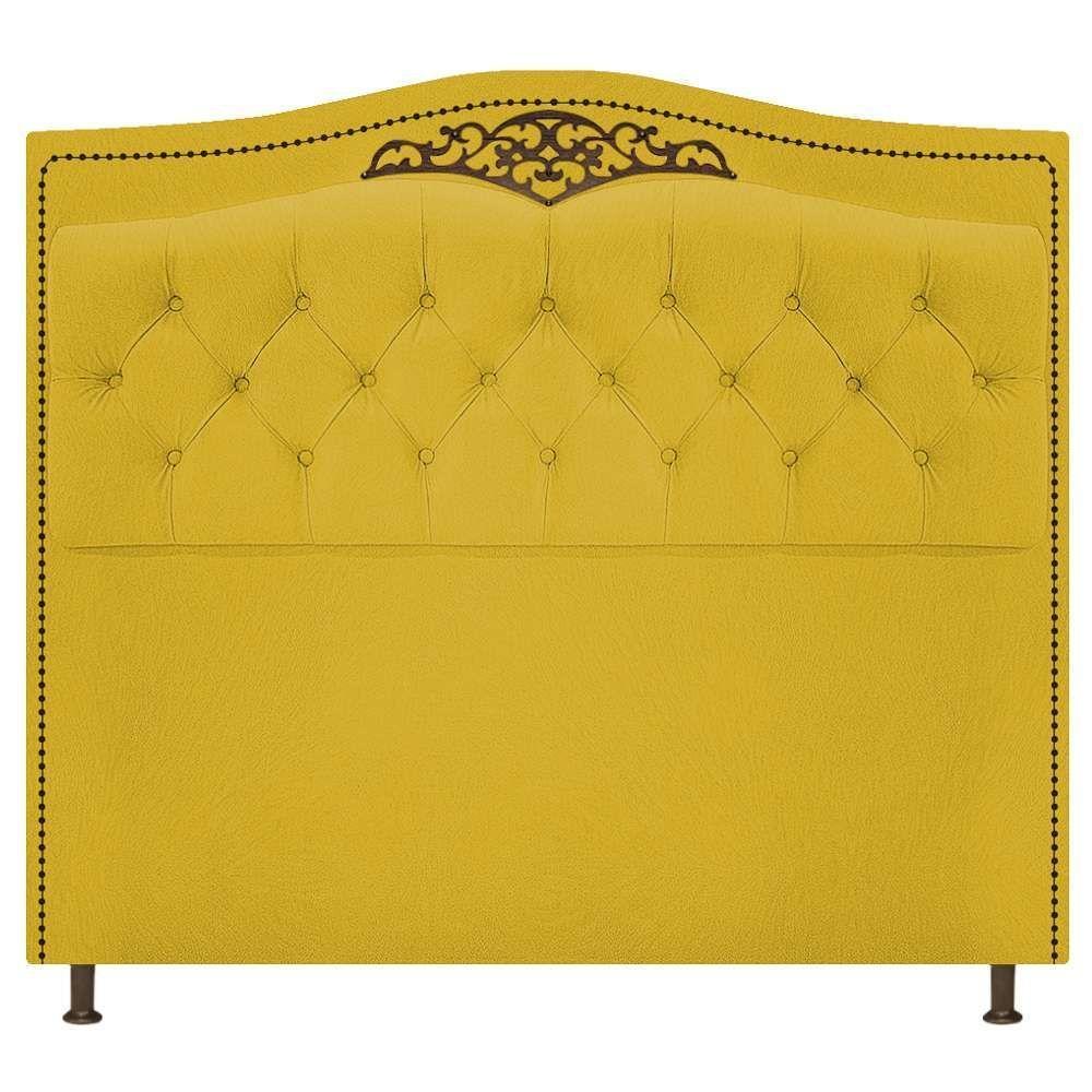 Cabeceira Estofada Yasmim 140 cm Casal Suede Amarelo - 1