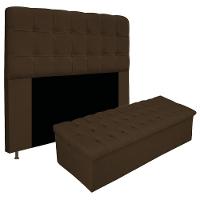 Cabeceira e Calçadeira Baú Mel 160cm Queen Size Suede Marrom - 1