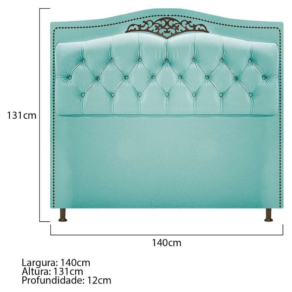 Cabeceira Estofada Yasmim 140 Cm Casal Suede Azul Tiffany - 2