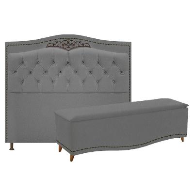 Kit Cabeceira e Calçadeira Yasmim 90cm Solteiro Suede Cinza