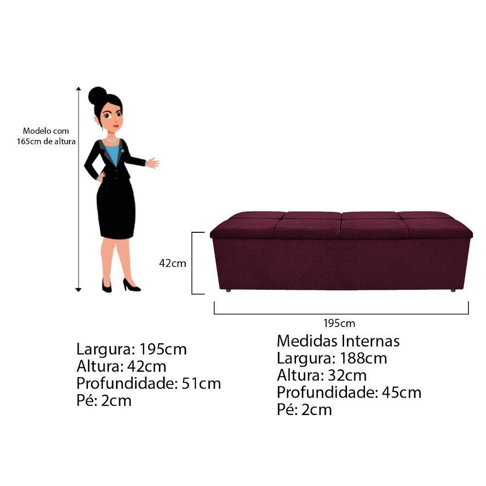 Kit Cabeceira Calçadeira Munique 195cm King Size Suede Bordô - 9