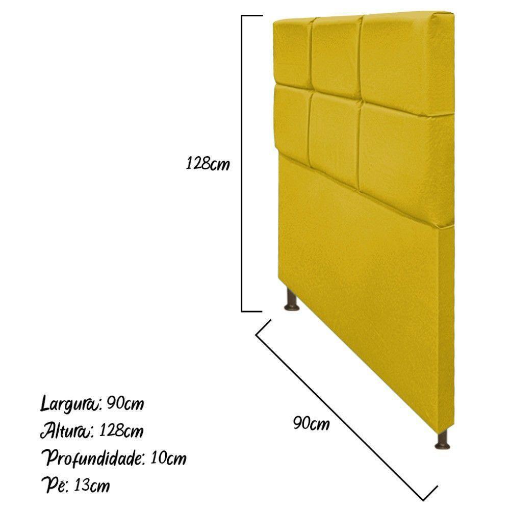 Cabeceira Estofada Damares Solteiro Botonê Suede Amarelo - 3