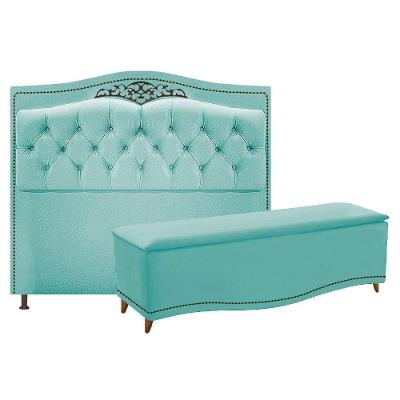 Kit Cabeceira e Calçadeira Yasmim 90cm Solteiro Azul Tiffany
