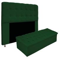 Cabeceira e Calçadeira Baú Mel 160cm Queen Size Suede Verde - 4