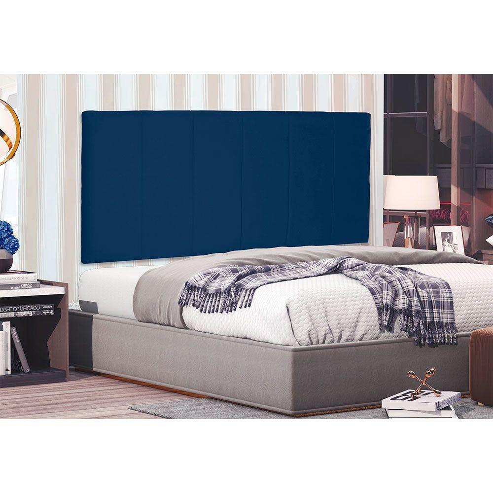 Cabeceira Painel Casal 1,40m Ravenna Suede Azul Marinho - 4