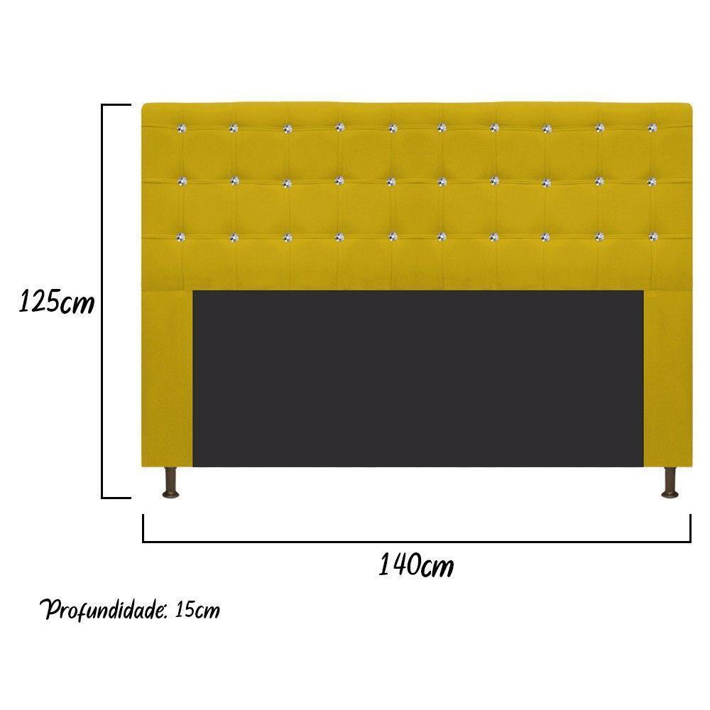 Cabeceira Estofada Dama 140 Cm Casal com Strass Amarelo - 3