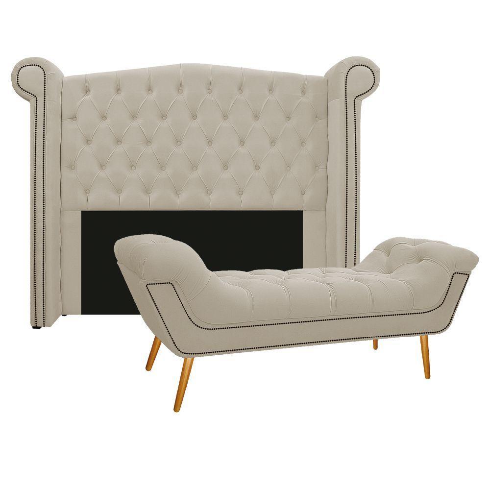 Kit Cabeceira E Calçadeira Veneza 195 Cm King Size Suede - 1
