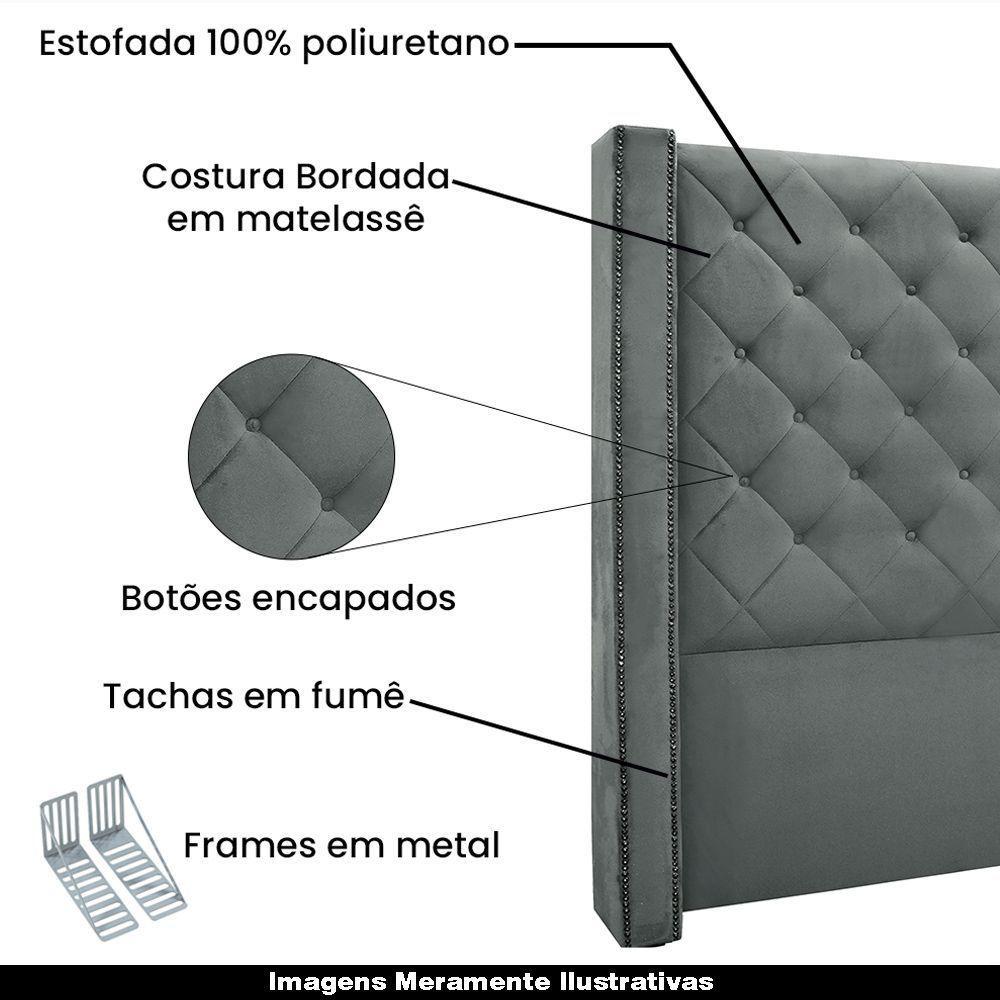 Cabeceira King Size 2,19m Loewe Veludo Cinza - Gran Belo - 4