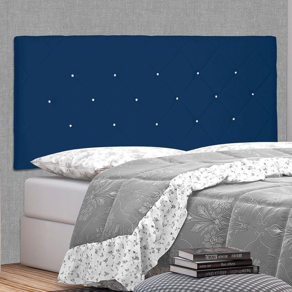 Cabeceira Painel Casal 1,40m Tânia Suede Azul Marinho. - 5