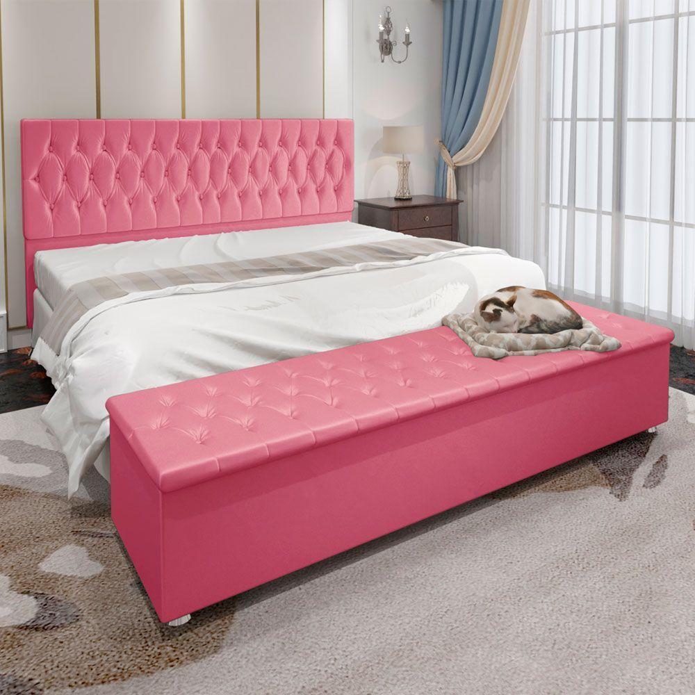 Kit Cabeceira e Calçadeira Baú King 1,95m Suede Rosa - 4