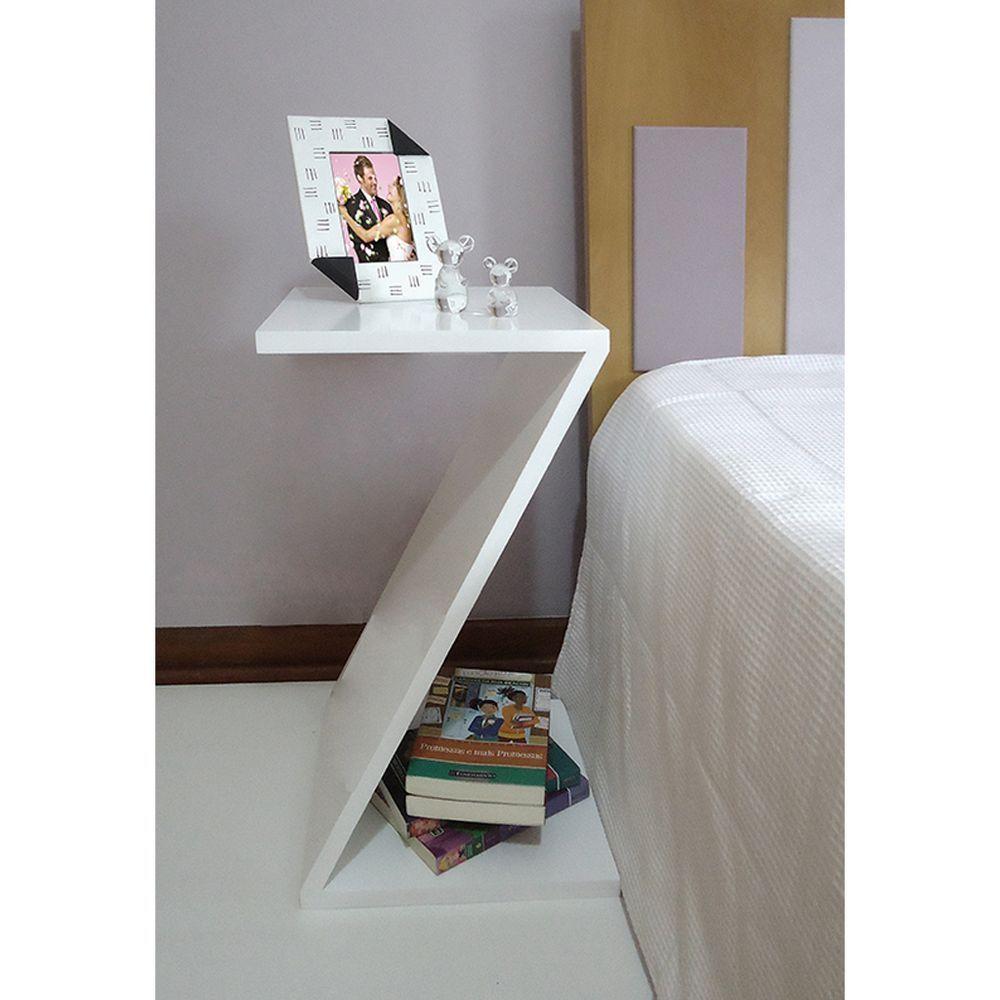 Mesa Z Lateral de Apoio ou Mesa de Cabeceira Branco Laca - 1