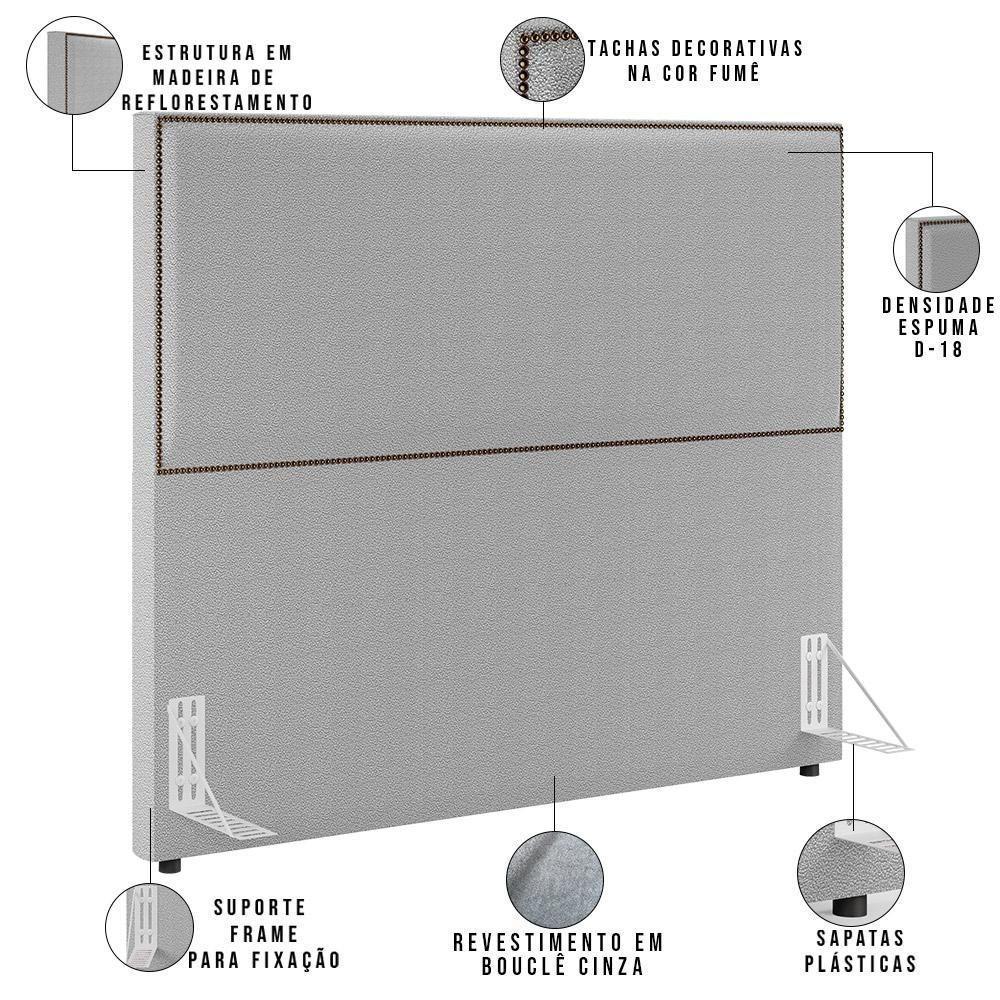 Cabeceira Box Casal Com Tachas 140cm L02 Cinza - 6
