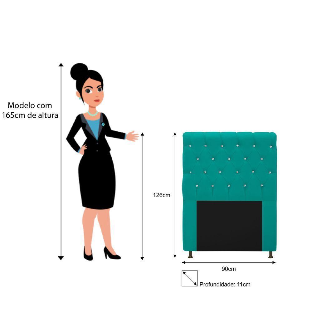 Cabeceira Estofada Cristal 90 Cm Solteiro Com Strass Suede Azul Turquesa - Doce Sonho Móveis - 3