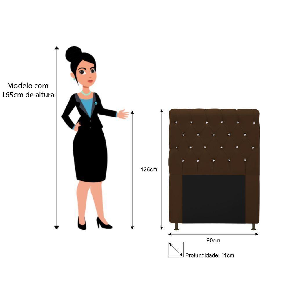 Cabeceira Estofada Cristal 90 Cm Solteiro Com Strass Suede Marrom - Doce Sonho Móveis - 3