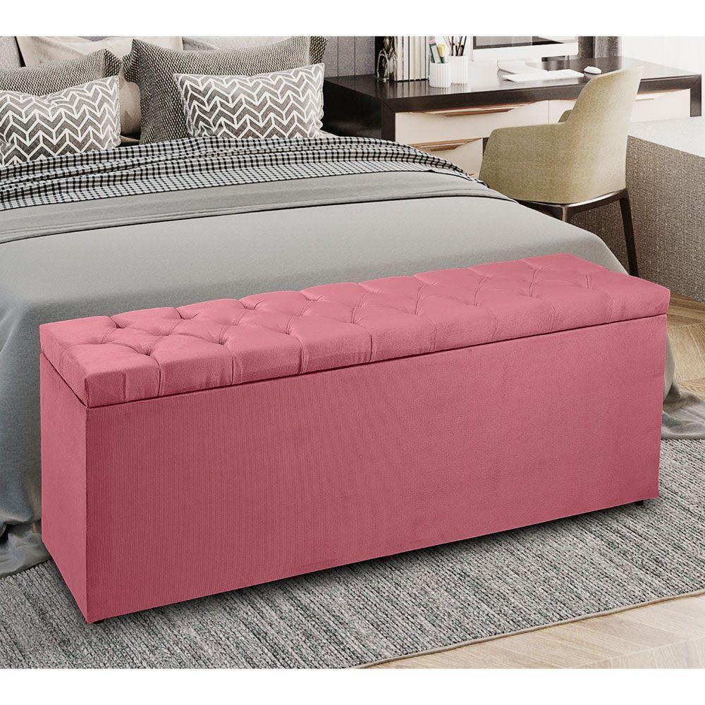 Calçadeira Recamier Baú Queen 1,60m Suede Rosa - 5