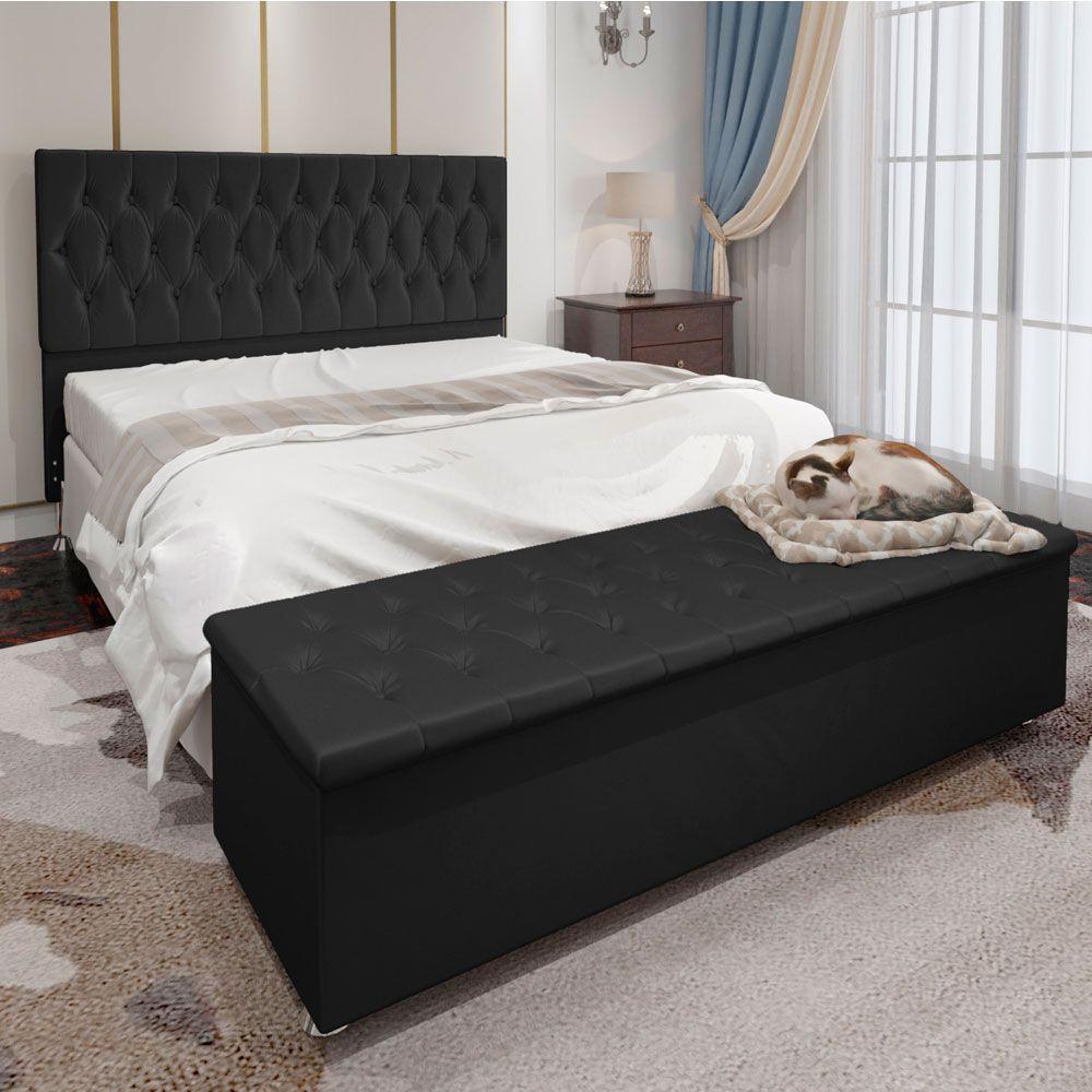 Kit Cabeceira e Calçadeira Baú Queen 1,60m Suede Preto - 4