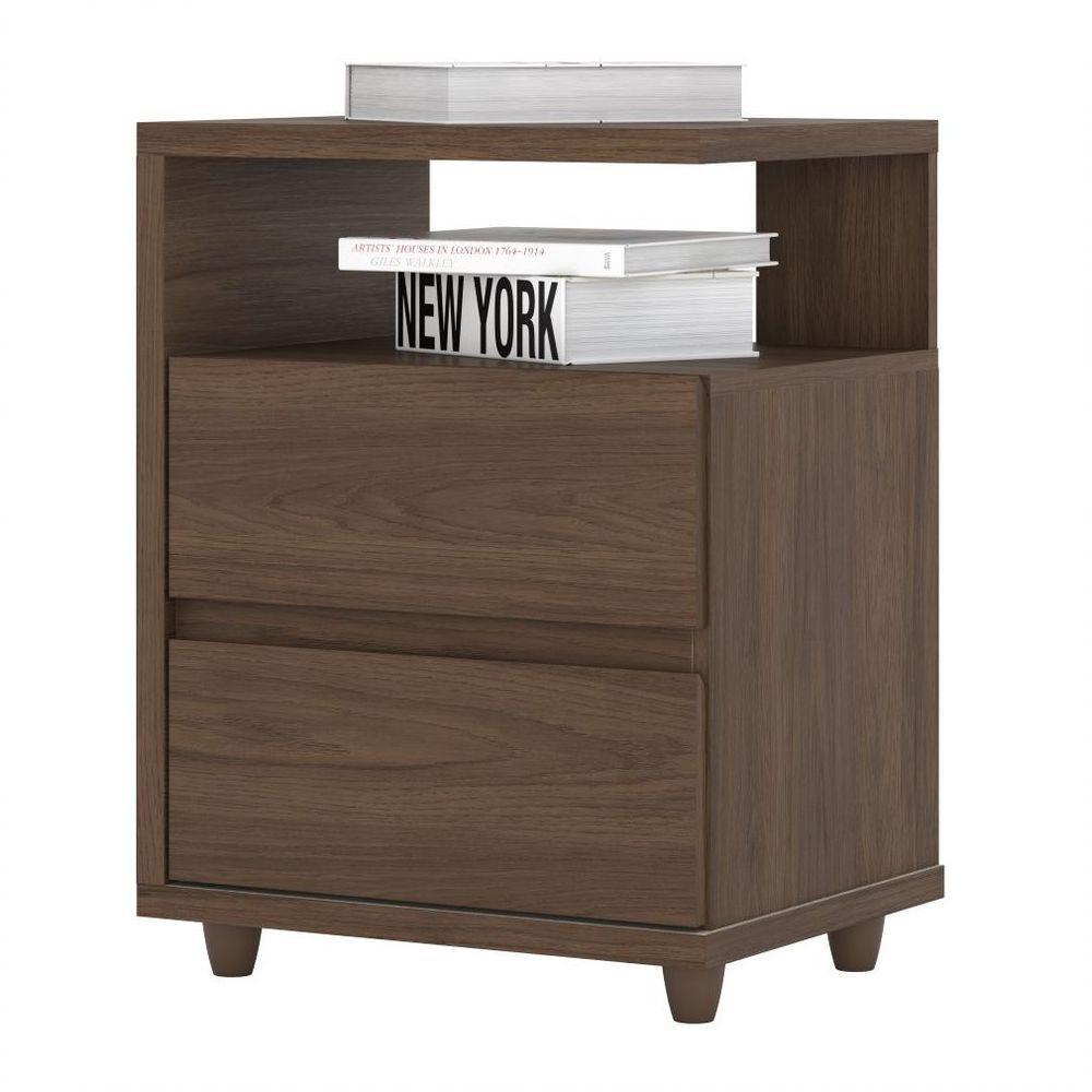 Mesa De Cabeceira 02 Gavetas Campeche Henn Castanho Hp - 1