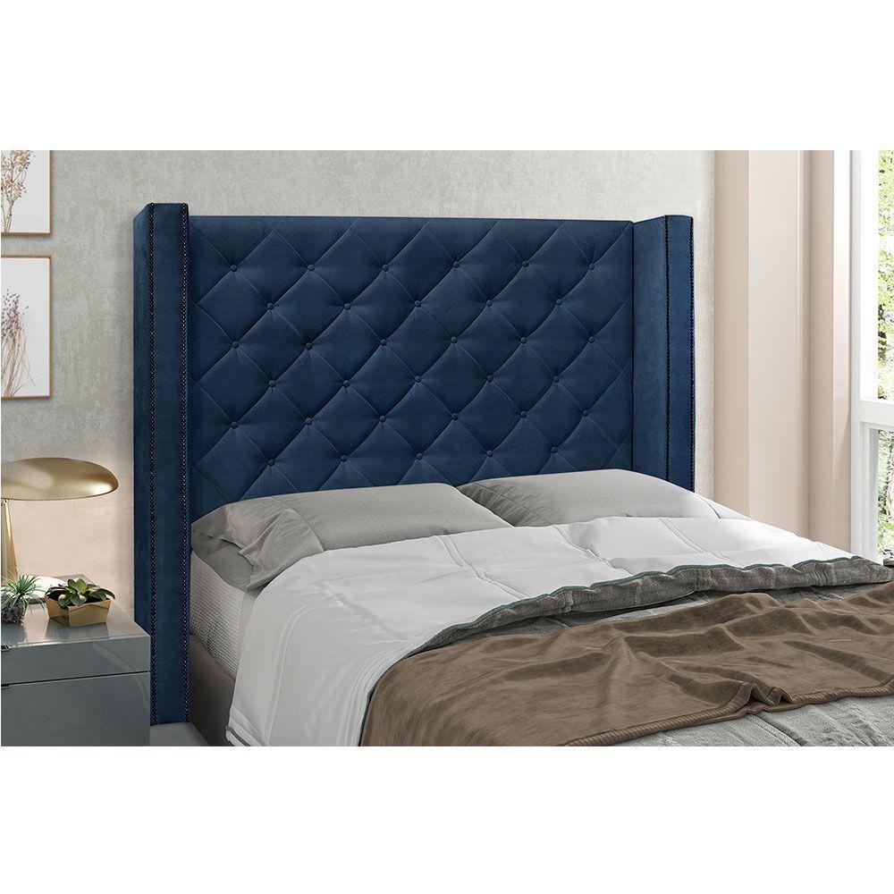 Cabeceira King 1,95m Vicenza Suede Azul Marinho - 4