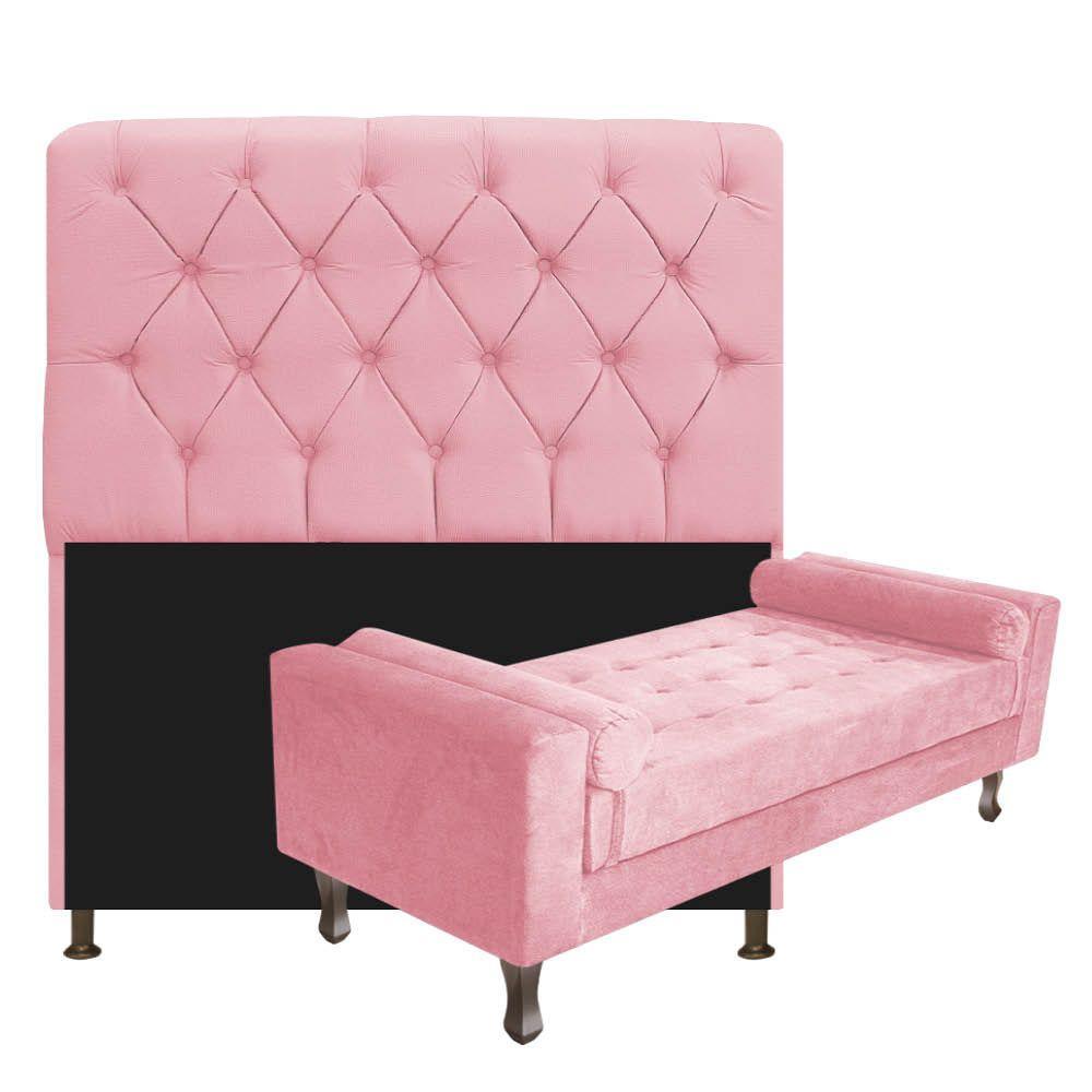 Cabeceira Lady e Recamier Félix 195Cm King Size Rosa Bebê - 4