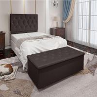 Kit Cabeceira e Calçadeira Baú Solteiro 0,90m Suede Marrom - 4