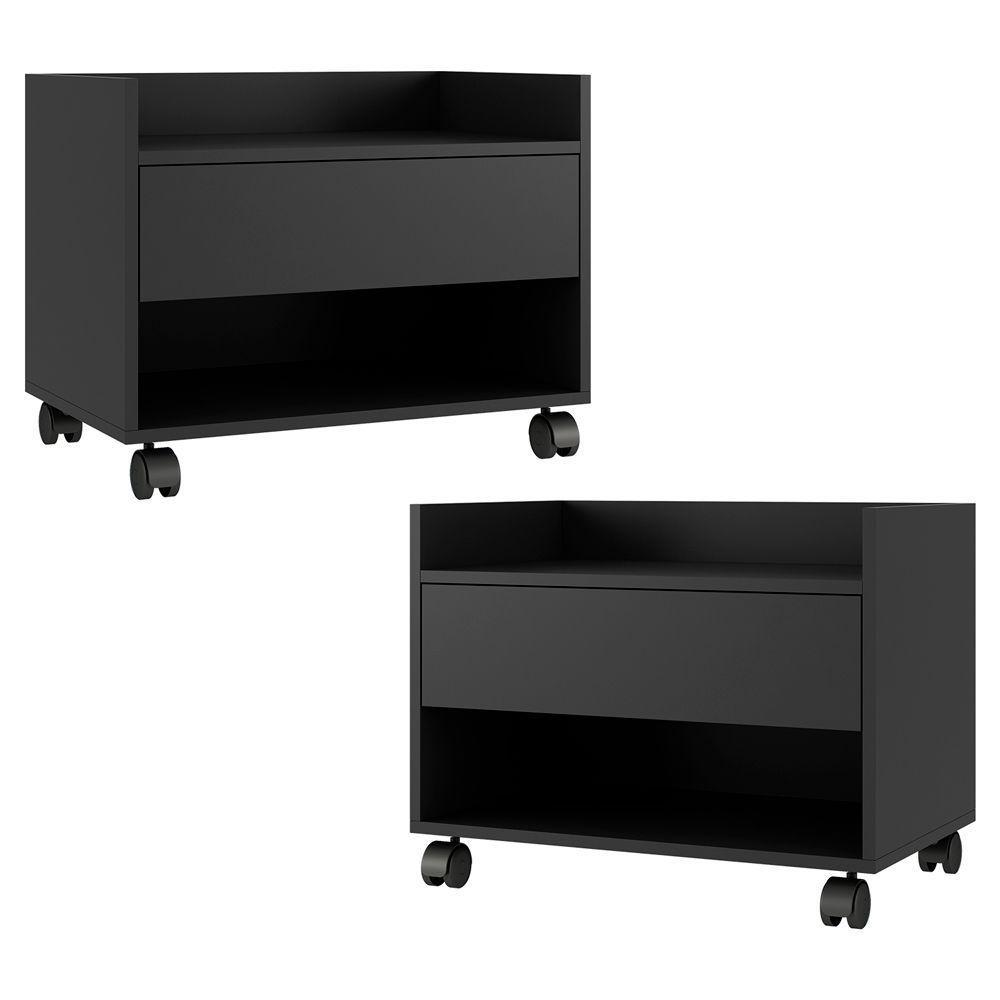 Kit 02 Gabinetes Armário Multiuso Ivy 60cm 100% Mdf Bp Com 01 Gaveta Preto - Desk Design - 1