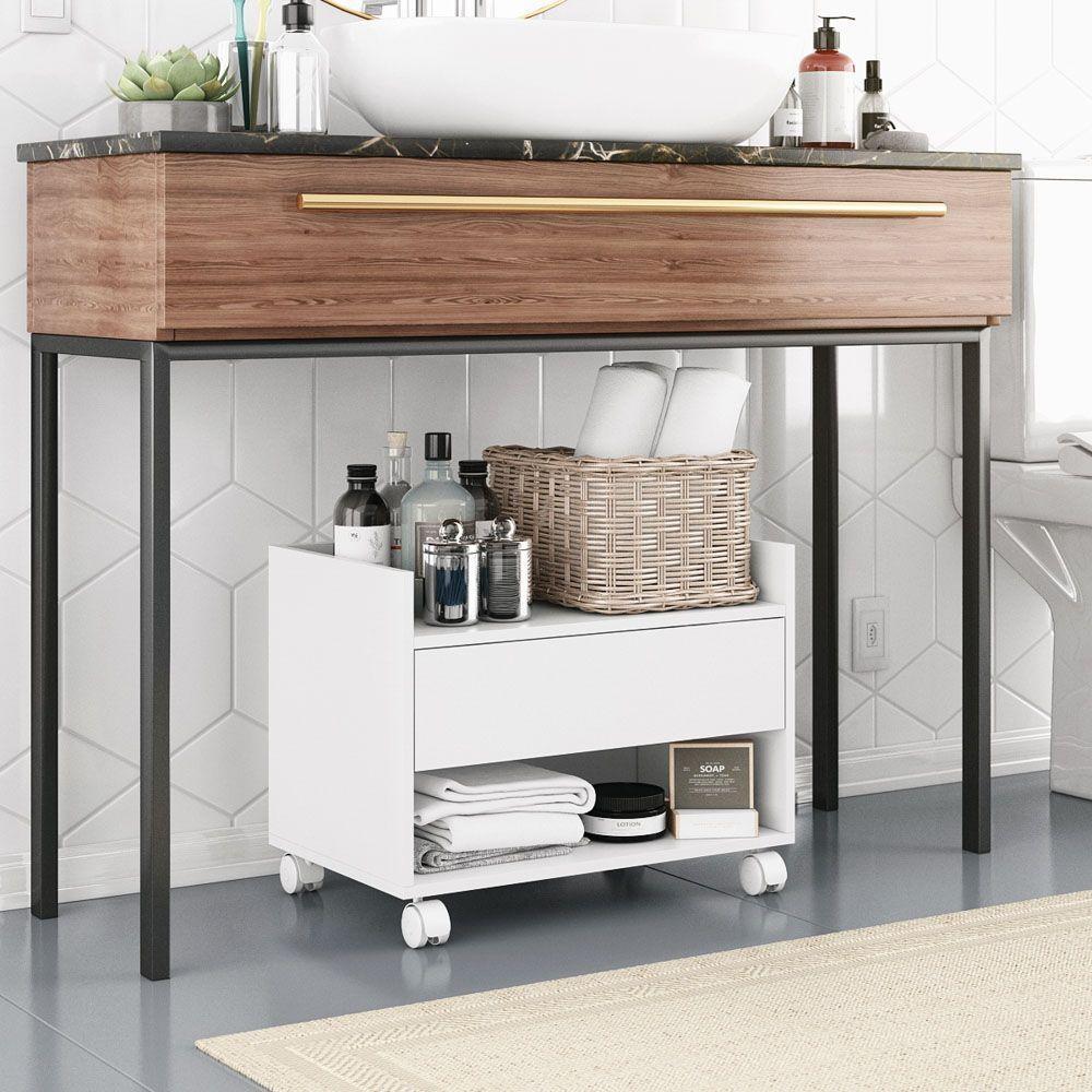 Kit 02 Gabinetes Armário Banheiro Multiuso Ivy 60cm 100% Mdf Bp Com 01 Gaveta Branco - Desk Design - 8