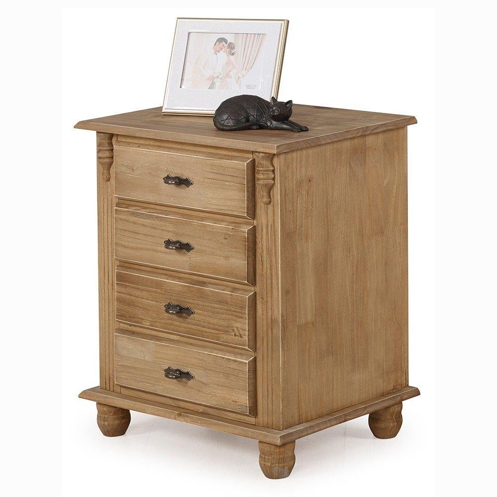 Mesa de Cabeceira Com 4 Gavetas 404 Pinhão Verniz - 1
