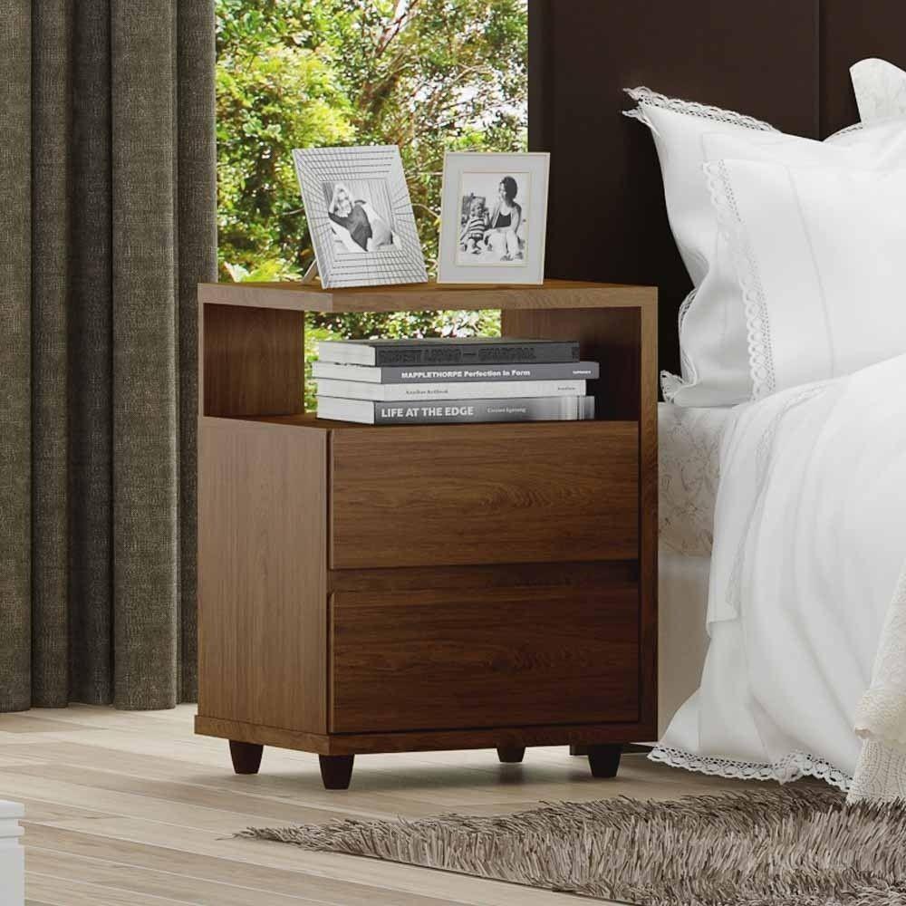 Mesa De Cabeceira Lacy 02 Gavetas Henn Castanho - 1