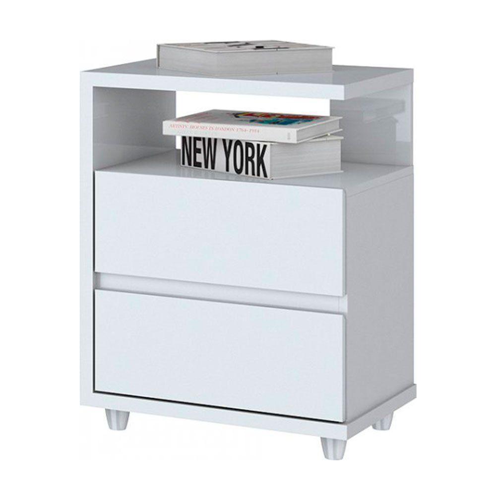 Mesa De Cabeceira Campeche 2 Gavetas Henn D07-10 Branco - 1