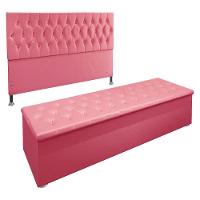 Kit Cabeceira e Calçadeira Baú Queen 1,60m Suede Rosa - 1