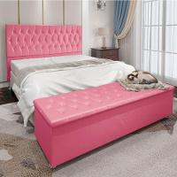 Kit Cabeceira e Calçadeira Baú Queen 1,60m Suede Rosa - 4