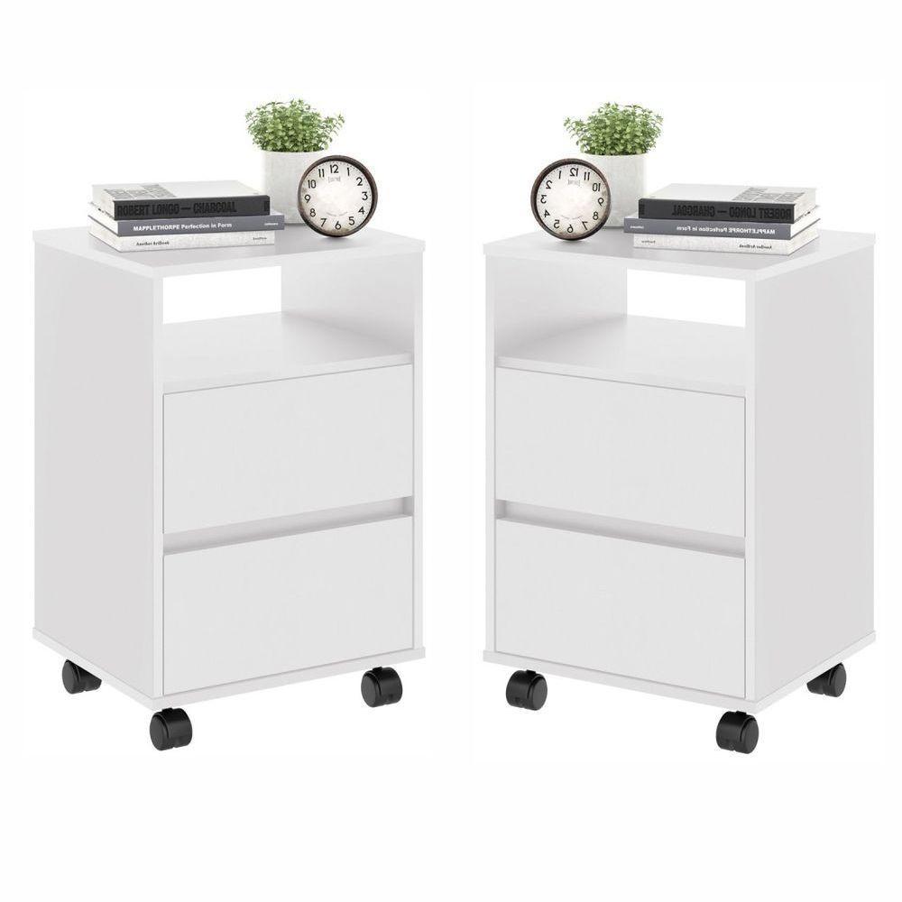 Jogo De Mesa de cabeceira Com Rodízios Nadi Branco - 1