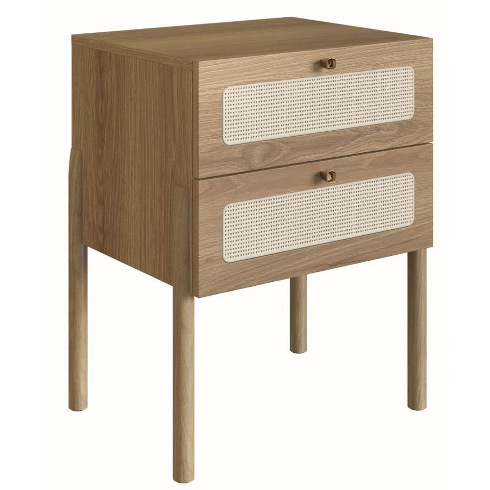Mesa De Cabeceira Oslo Artesano 48 Cm (Largura) Em Mdp Palha Natural Duas Gavetas Base Madeira - 1