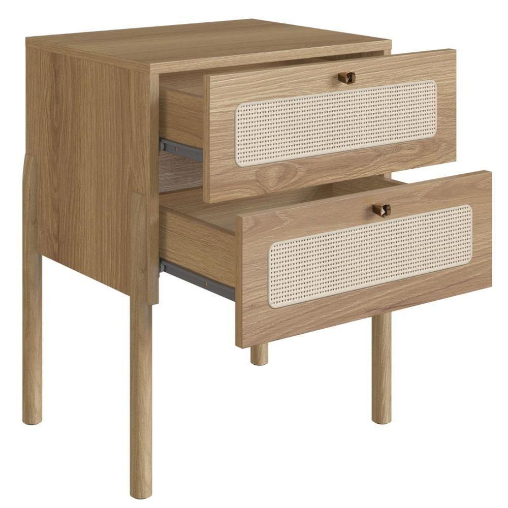 Mesa De Cabeceira Oslo Artesano 48 Cm (Largura) Em Mdp Palha Natural Duas Gavetas Base Madeira - 3